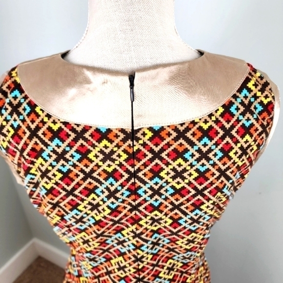 Vintage Bethy Crorother Women’s V neck Zip Back Abstract  Lined Dress Size 6 - Picture 5 of 6